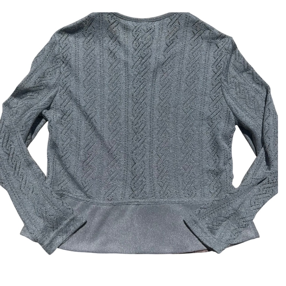 Nicole Studio Silver Pink Mother of Pearl Peplum Cardigan Sweater Sz 10